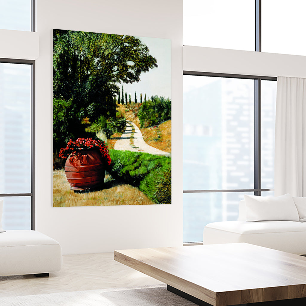 Tuscan Summer Road by Matthew Holden Bates on GIANT ART - red botanical framed canvas