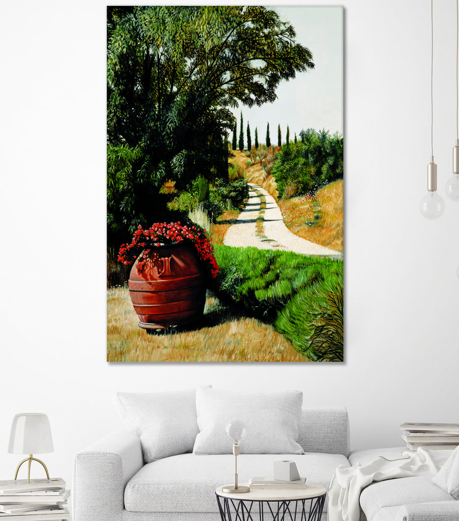 Tuscan Summer Road by Matthew Holden Bates on GIANT ART - red botanical framed canvas