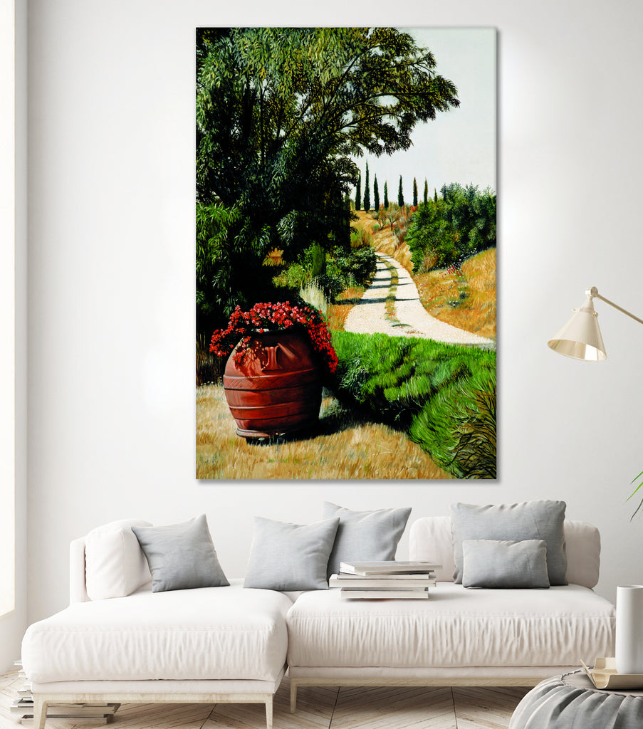 Tuscan Summer Road by Matthew Holden Bates on GIANT ART - red botanical framed canvas