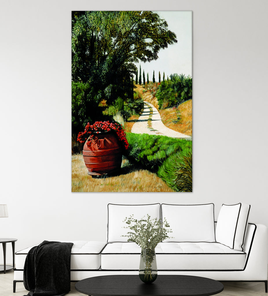 Tuscan Summer Road by Matthew Holden Bates on GIANT ART - red botanical framed canvas