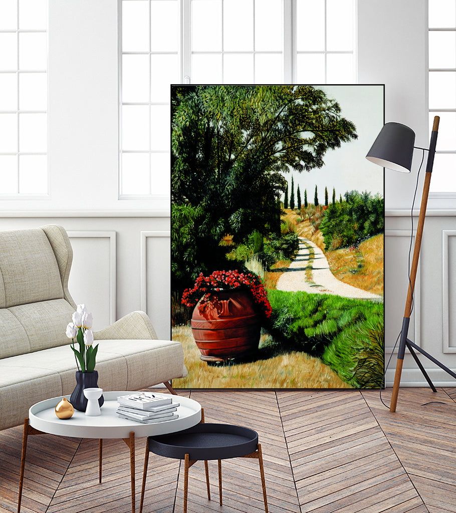 Tuscan Summer Road by Matthew Holden Bates on GIANT ART - red cityscape framed canvas