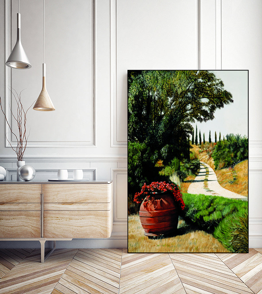 Tuscan Summer Road by Matthew Holden Bates on GIANT ART - red cityscape framed canvas