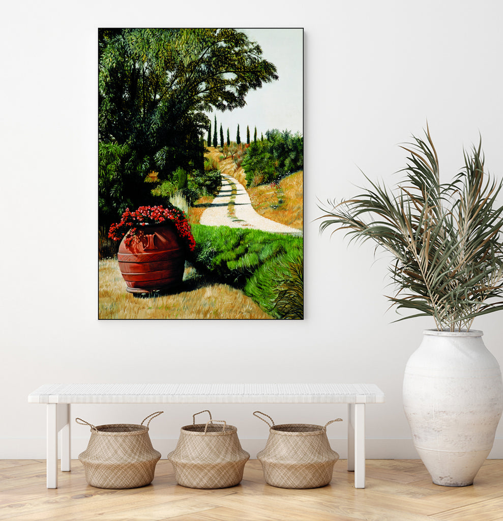 Tuscan Summer Road by Matthew Holden Bates on GIANT ART - red cityscape framed canvas