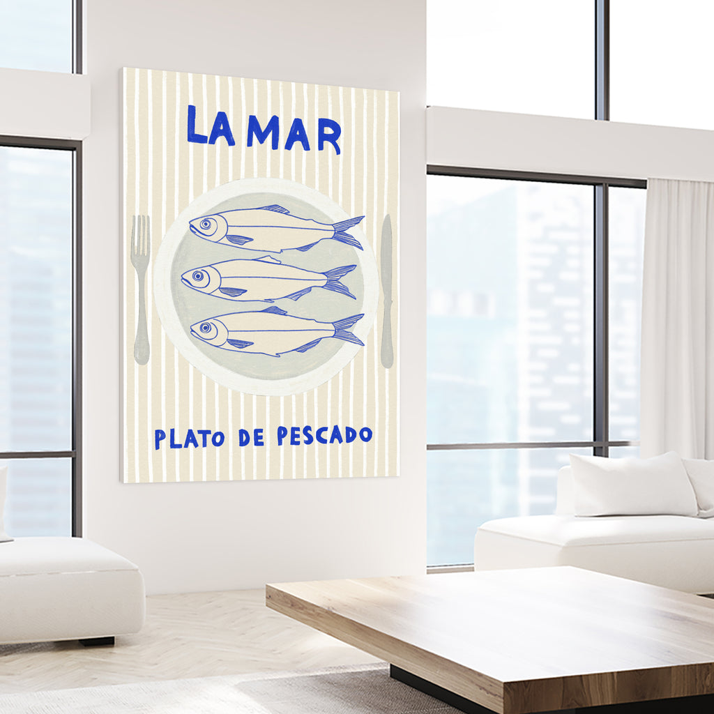 la Mar by M Studio on GIANT ART - blue figurative framed canvas