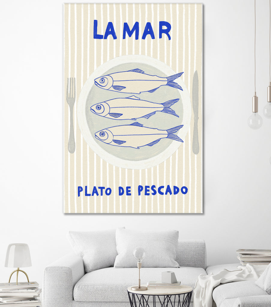 la Mar by M Studio on GIANT ART - blue figurative framed canvas