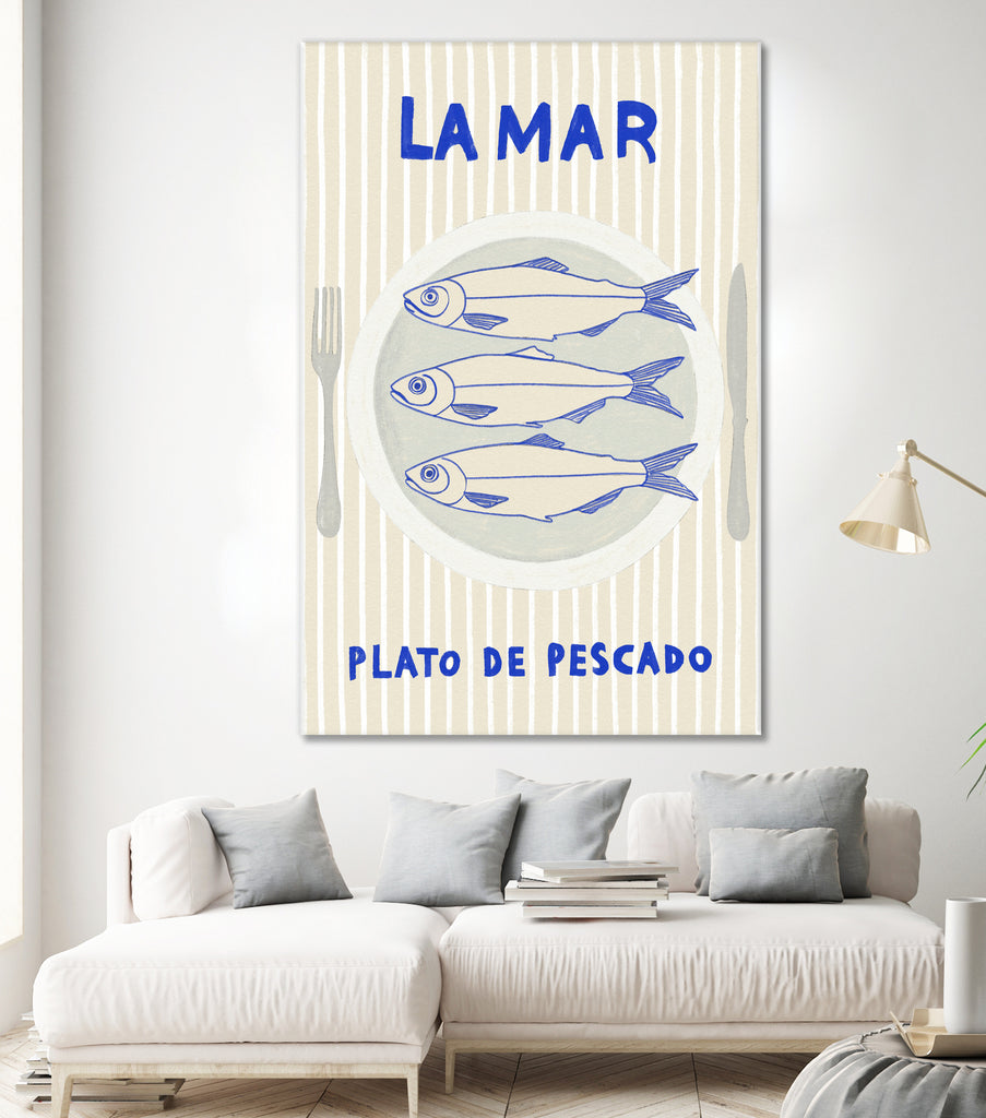 la Mar by M Studio on GIANT ART - blue figurative framed canvas