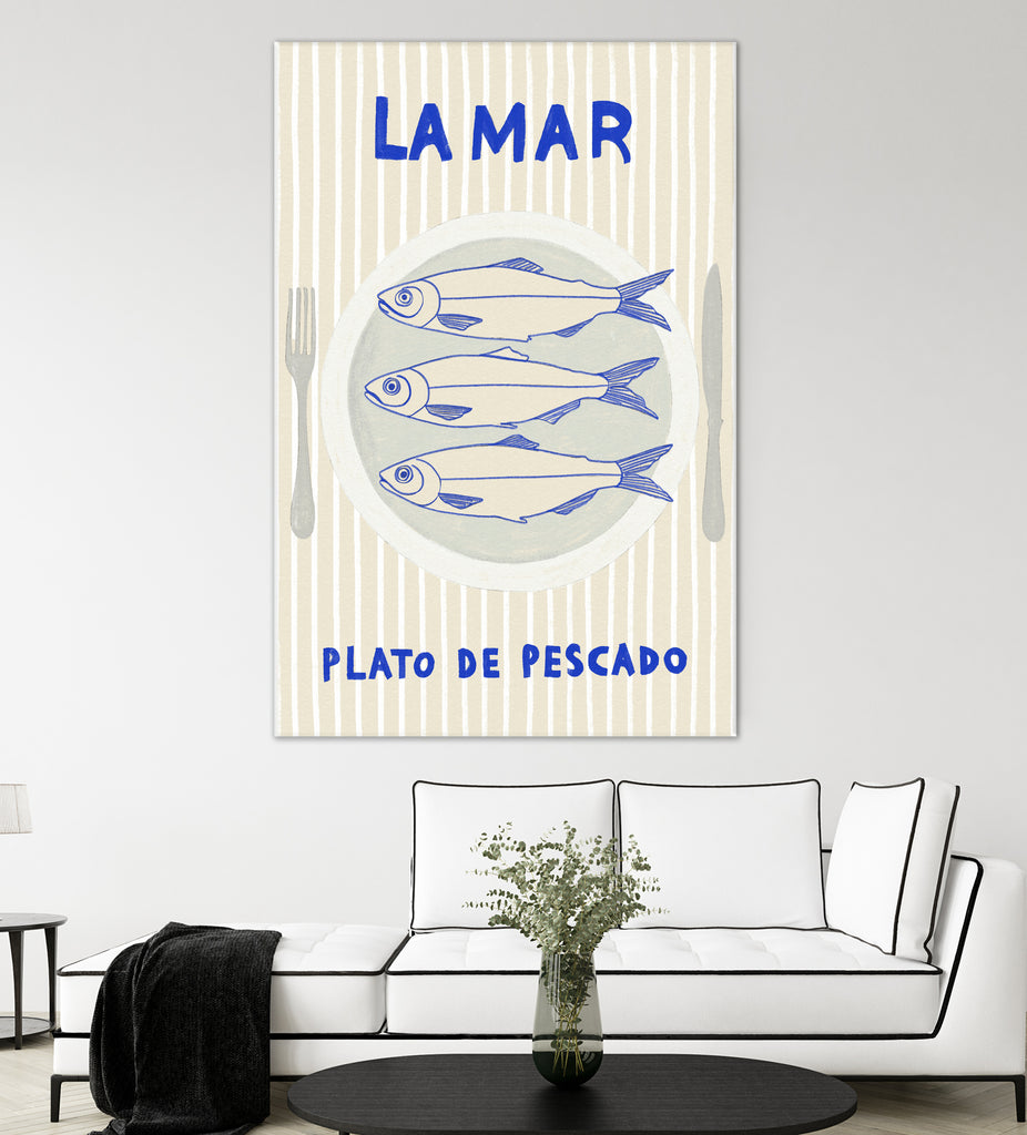 la Mar by M Studio on GIANT ART - blue figurative framed canvas