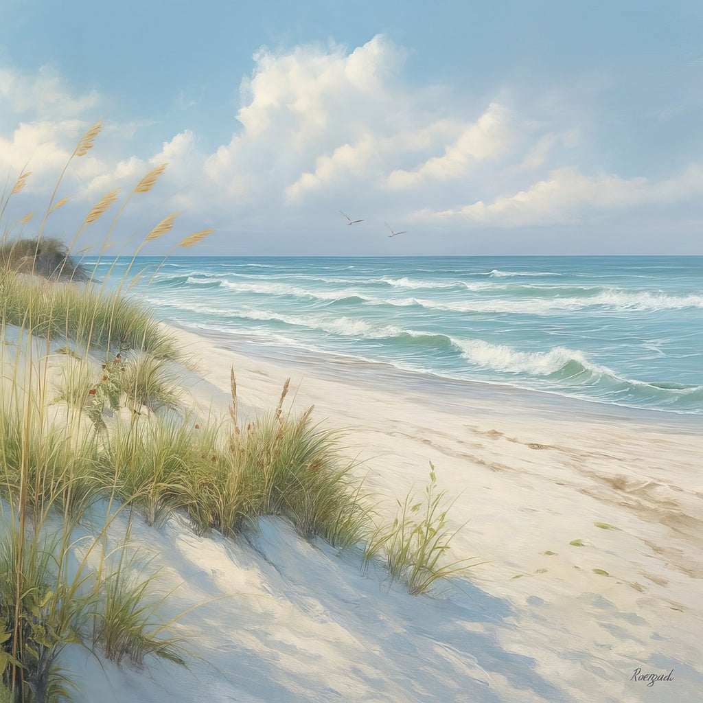 Quiet Shoreline Under Gentle Skies I by Roozbeh on GIANT ART - blue coastal