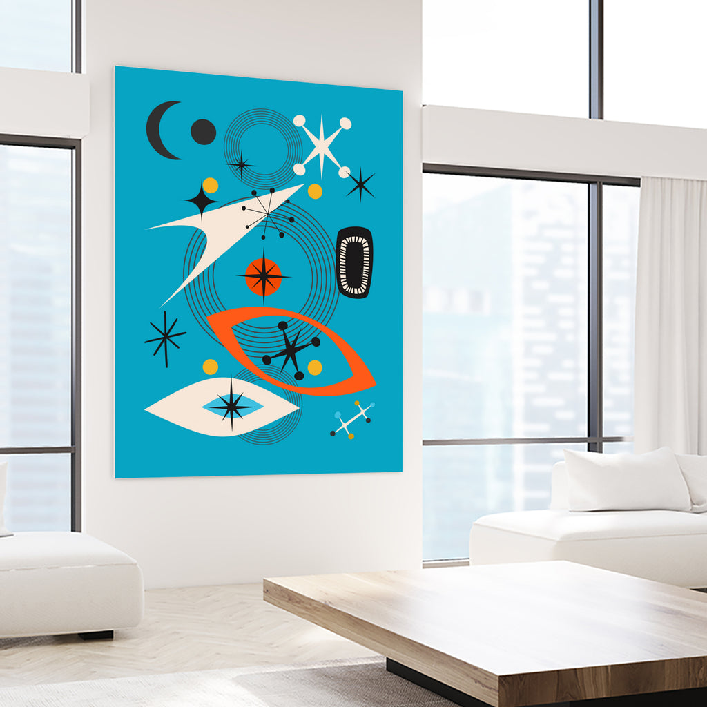 Mid Century In Retro Blue by Little on GIANT ART - illustration blue background