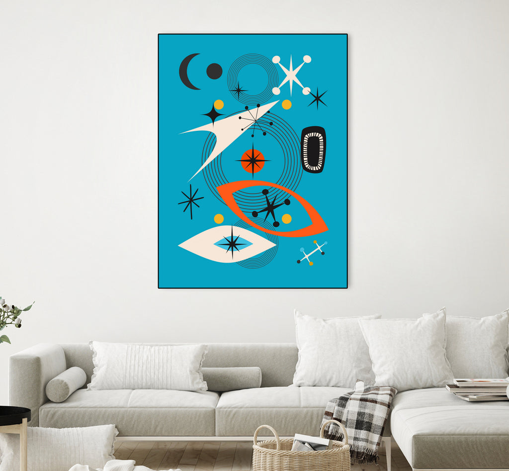 Mid Century In Retro Blue by Little on GIANT ART - illustration blue background
