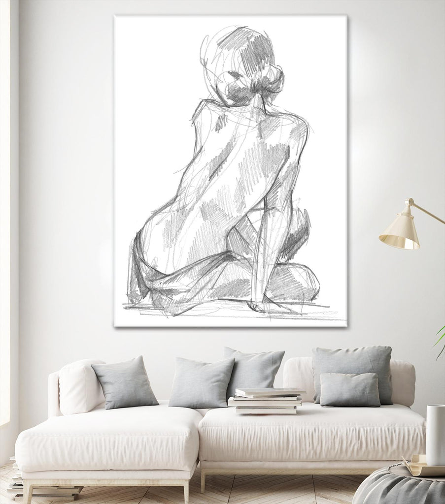 Sitting Pose II by Jennifer Paxton Parker on GIANT ART - white linear pencil drawing
