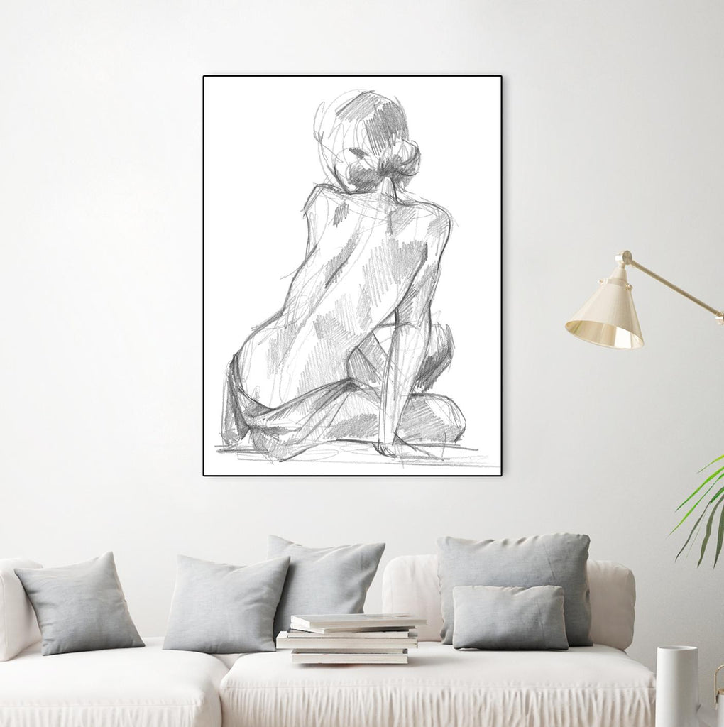 Sitting Pose II by Jennifer Paxton Parker on GIANT ART - white linear pencil drawing