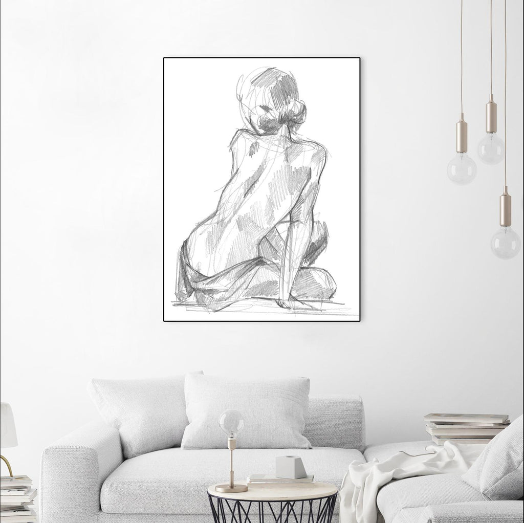 Sitting Pose II by Jennifer Paxton Parker on GIANT ART - white linear pencil drawing