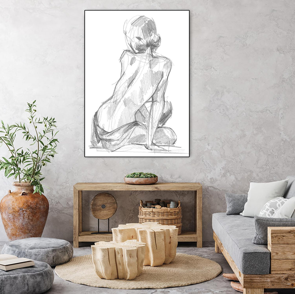 Sitting Pose II by Jennifer Paxton Parker on GIANT ART - white linear pencil drawing